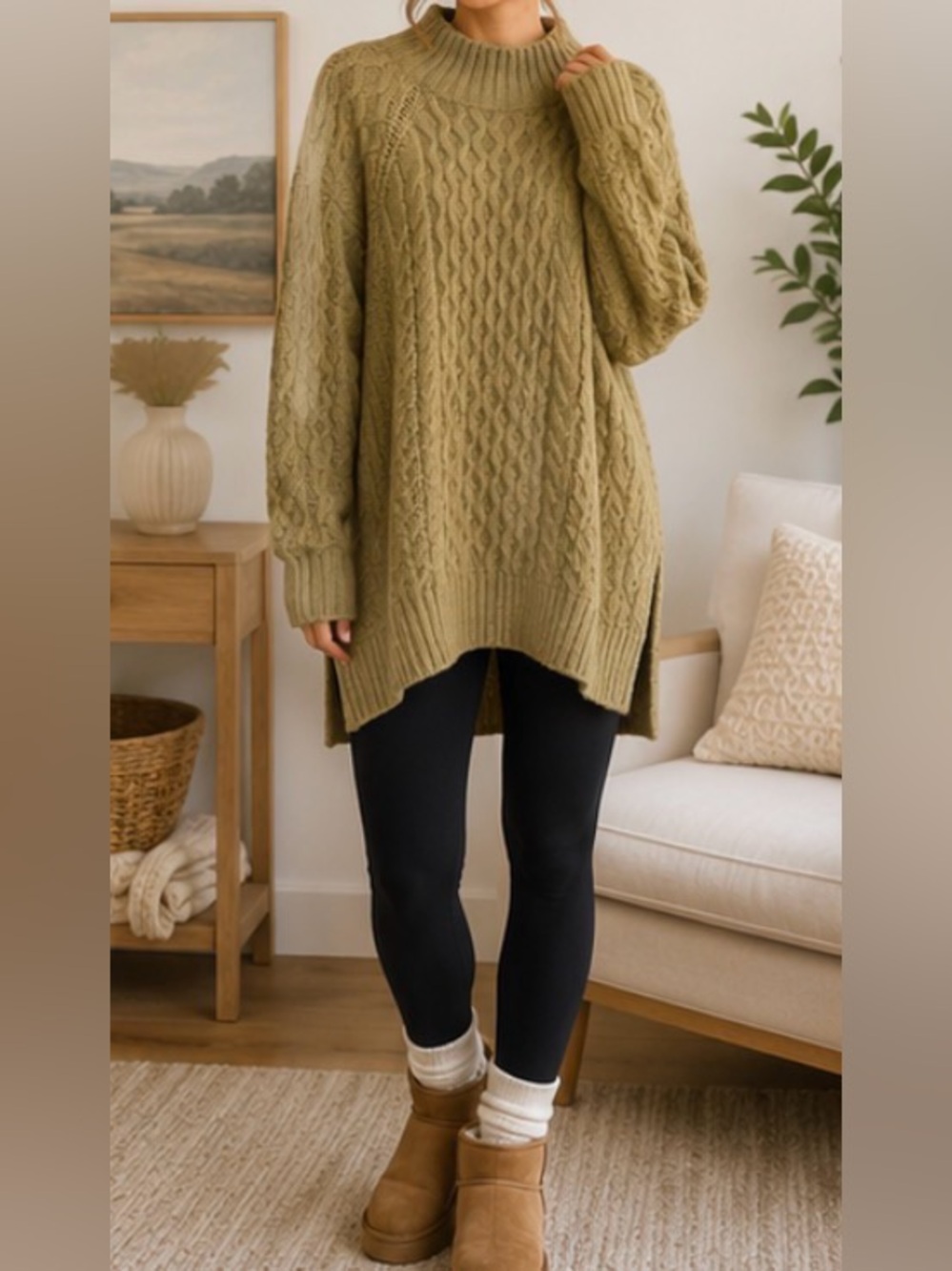 a new day Olive Turtleneck Cable Knit Sweater - perfect as oversized fit